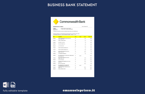 modello Word e PDF di estratto conto aziendale della Commonwealth Bank in stile 
